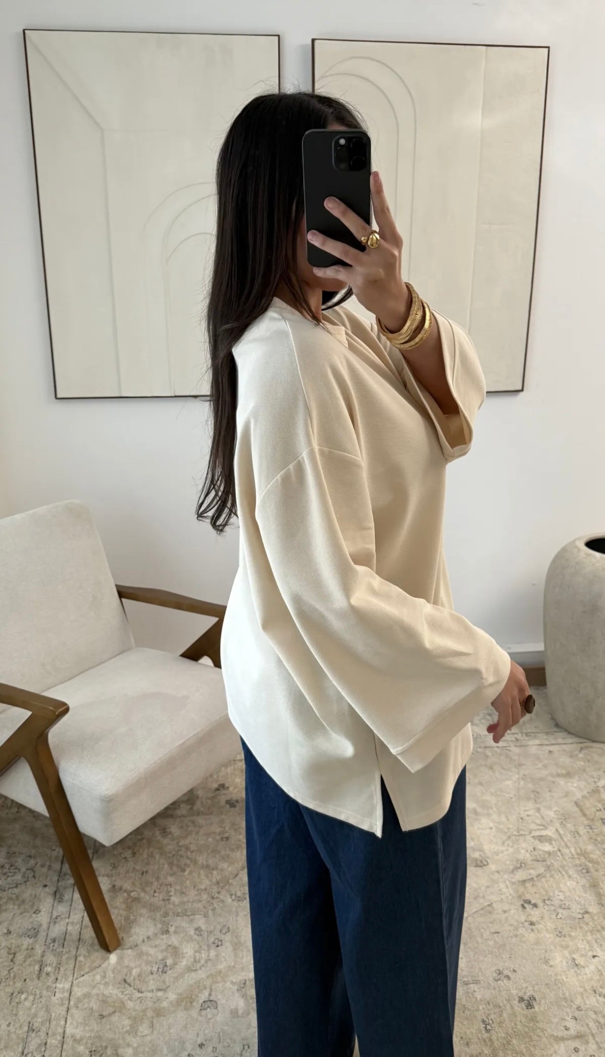 T-shirt longue manche beige