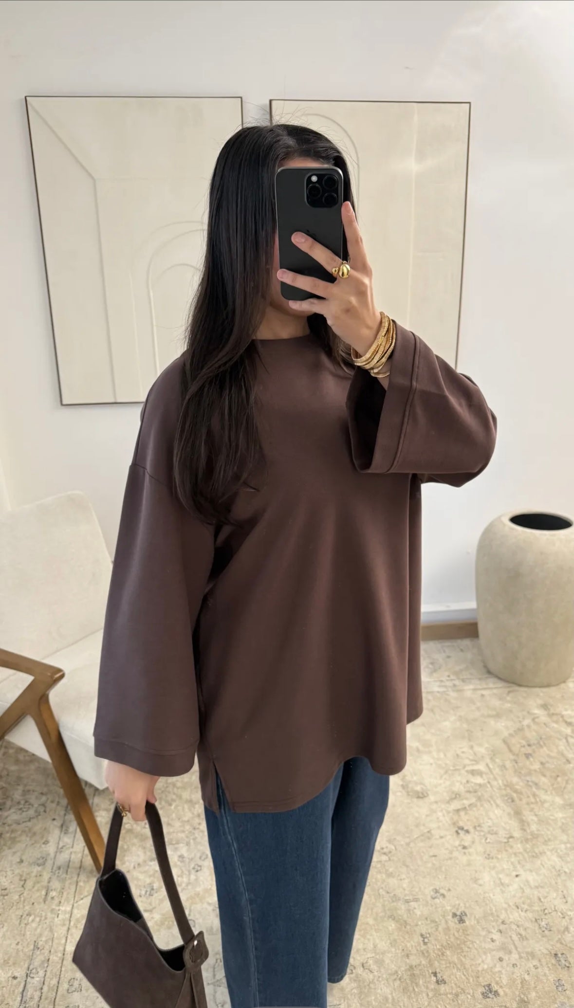 T-shirt longue manche marron