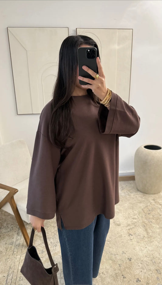 T-shirt longue manche marron