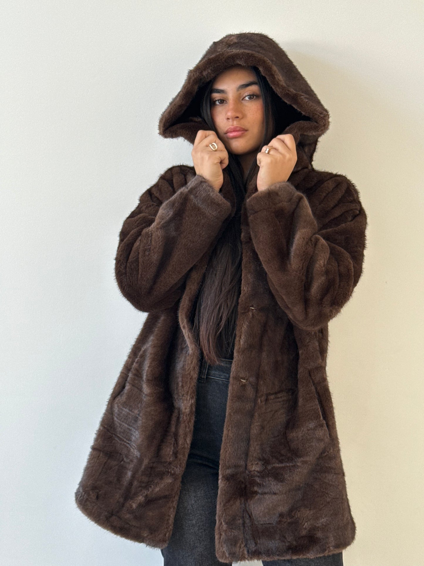 Manteau fourrure longue brun