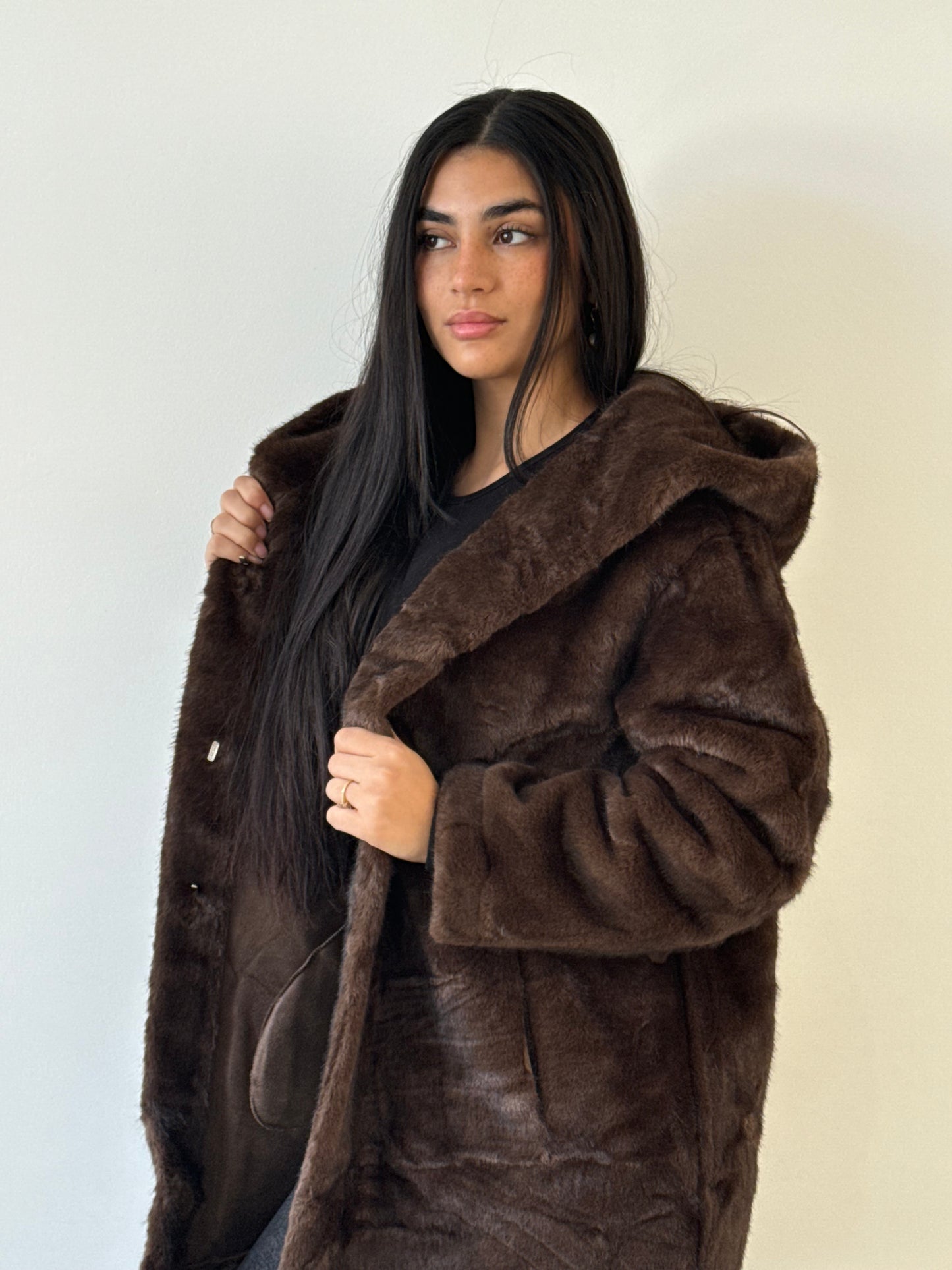 Manteau fourrure longue brun
