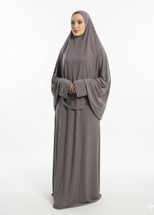 SET KHIMAR + DRESS TAUPE