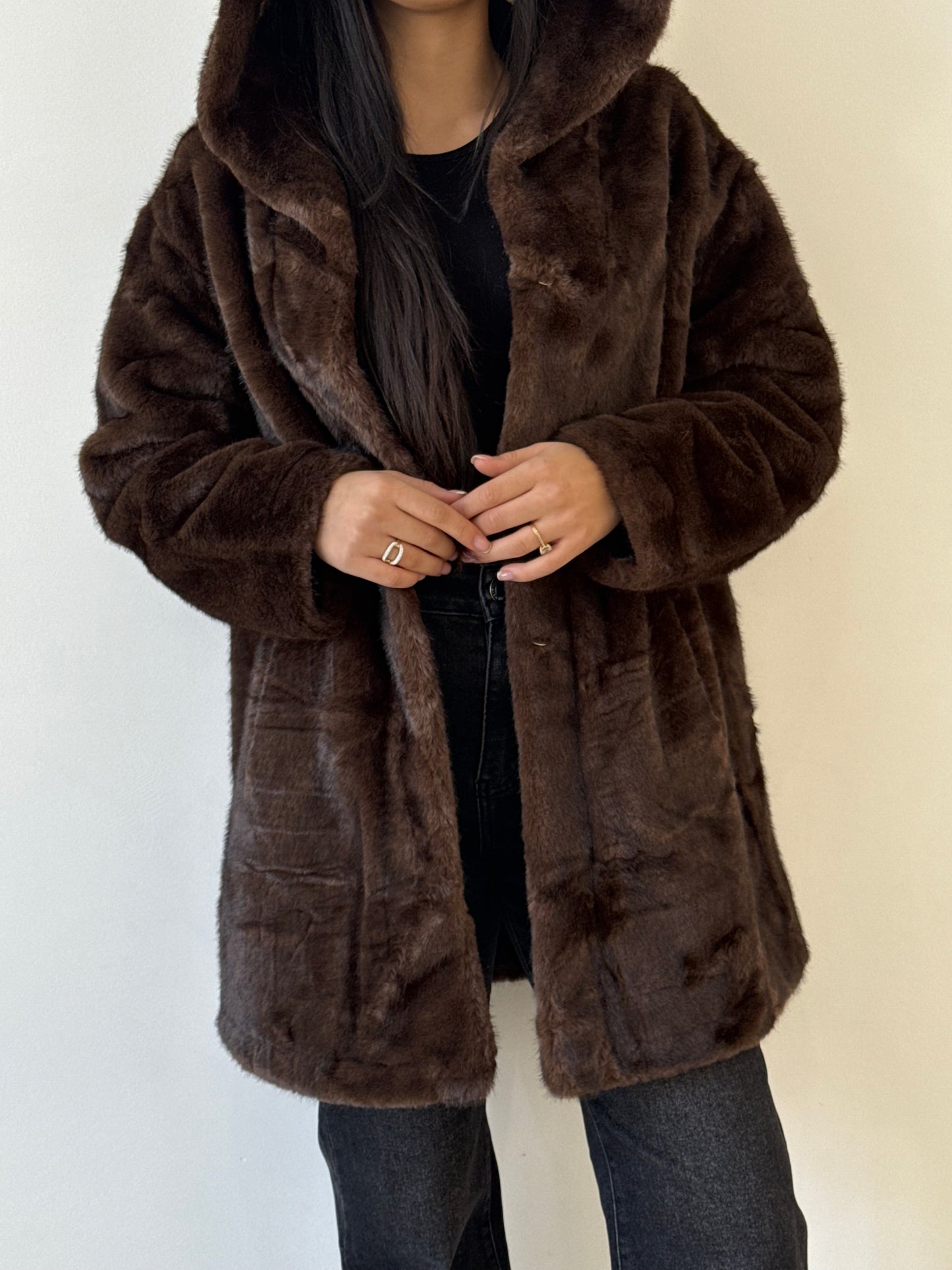 Manteau fourrure longue brun