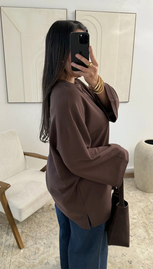 T-shirt longue manche marron