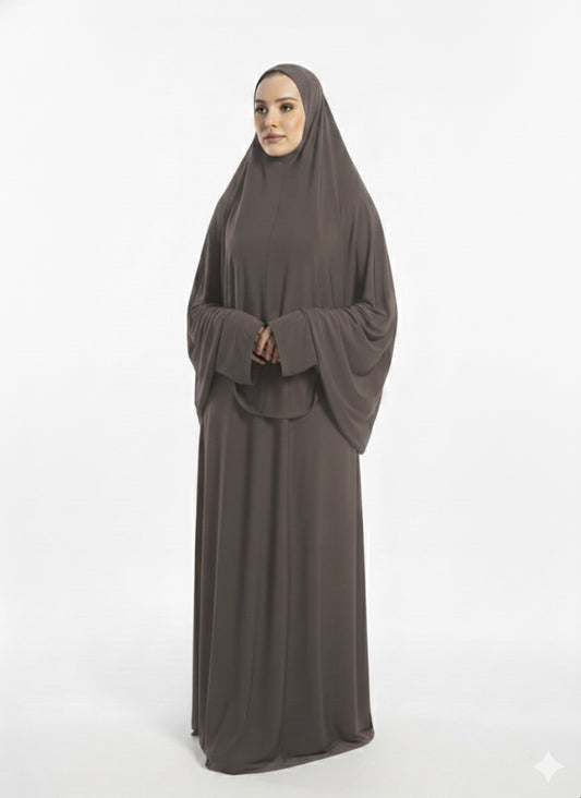 SET KHIMAR + DRESS GRIS FONCÉ