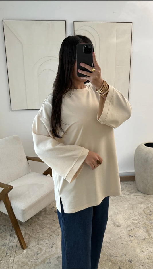 T-shirt longue manche beige