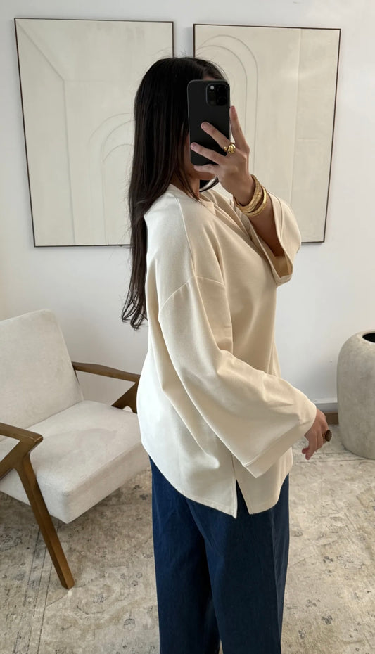 T-shirt longue manche beige