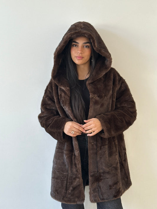 Manteau fourrure longue brun