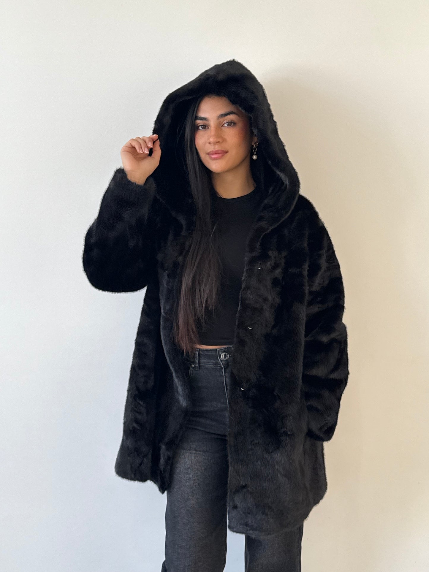 Manteau fourrure longue noir