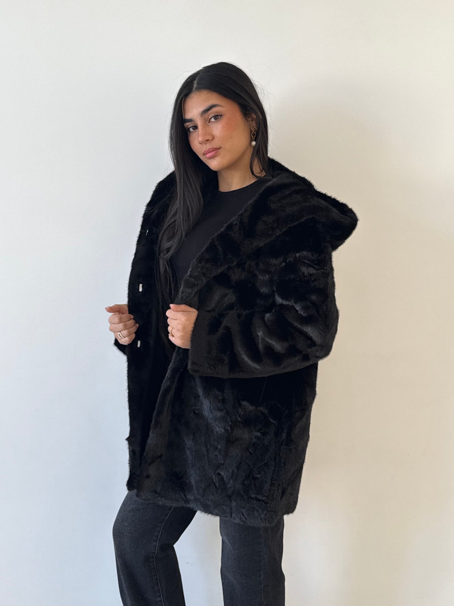 Manteau fourrure longue noir
